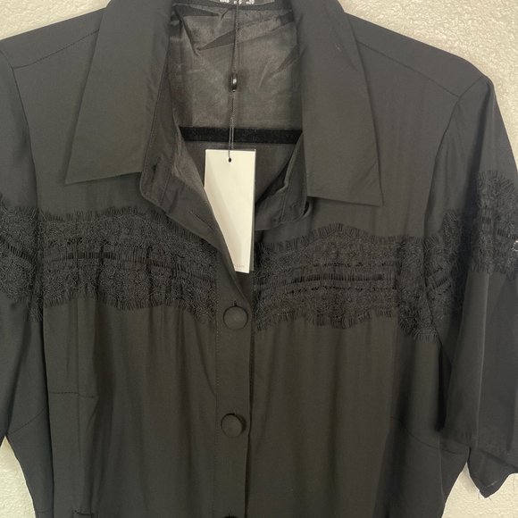 Fashion Union midi button down shirt dress with lace panel and belt - Picture 4 of 7